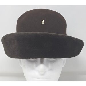 Conte of Florence Wool Womens Bowler Hat 7 1/4 Brown Made in Italy Faux Fur Brim